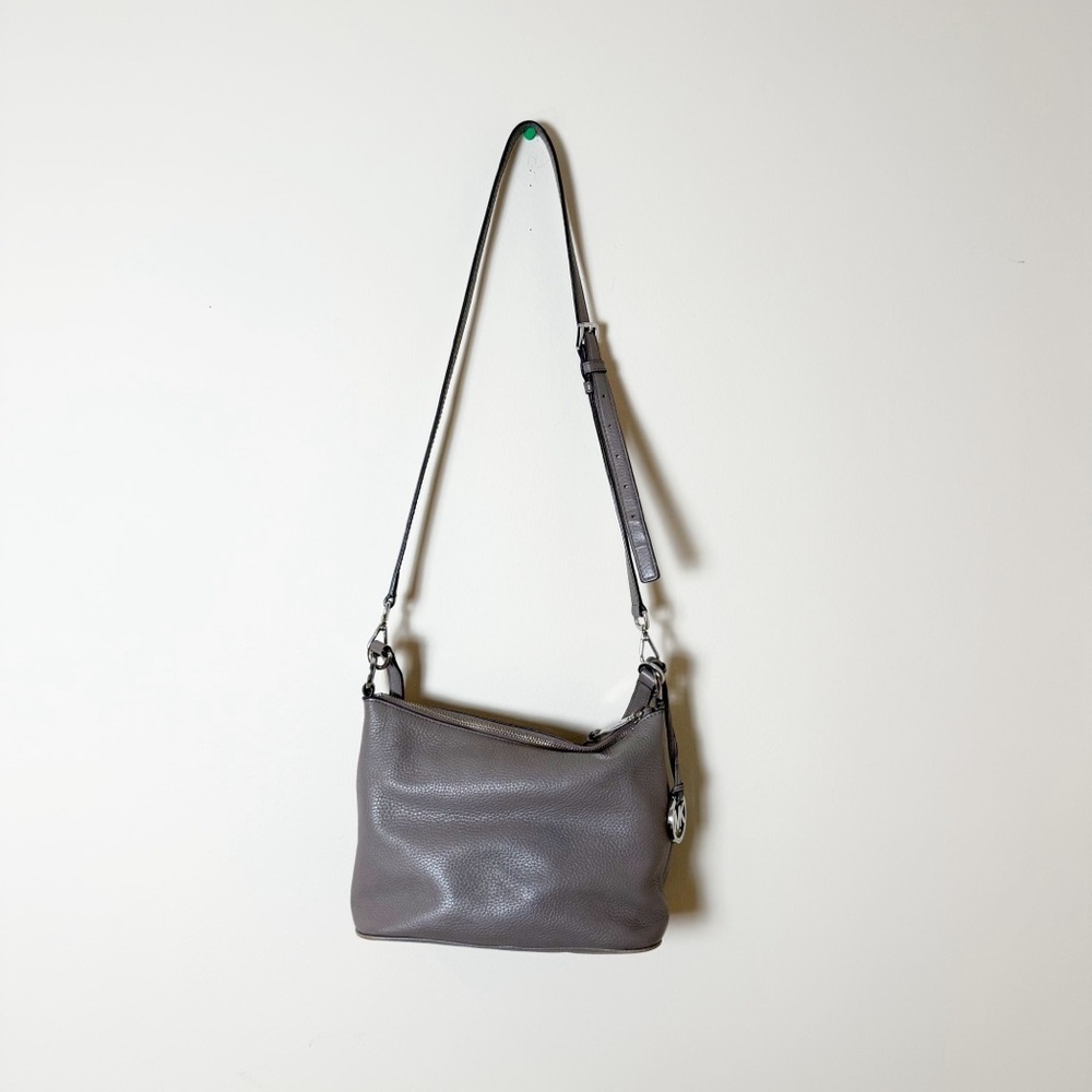 Michael Kors gray pebbled leather crossbody bag with silver-tone hardware